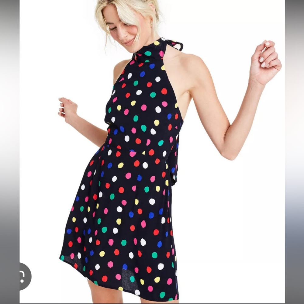 Rixo Colorful Polka Dot Halter Dress